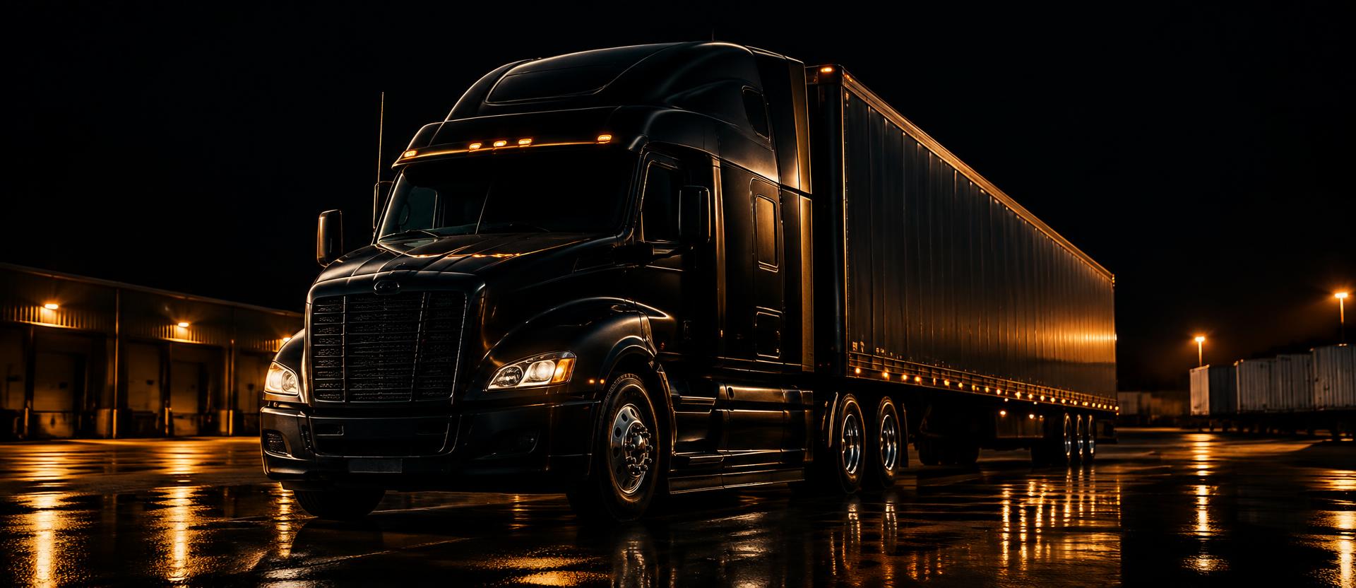RUHTAJ Transport heavy-duty tractor trailer at night